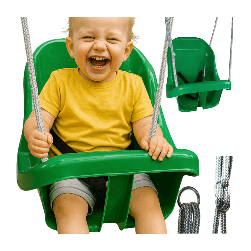 Colgacama tipo cubo para niños con cinturón de seguridad y cuerdas ajustables, asiento con respaldo alto y protección lateral, polipropileno duradero resistente a las condiciones climáticas y radiación UV, colgacama fácil de limpiar para el jardín, terraz