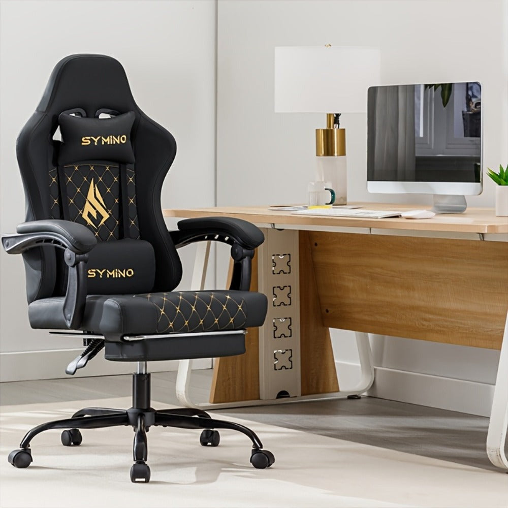 Silla de Oficina con Reposapiés, Silla Ergonómica, Silla Giratoria Ajustable con Soporte Lumbar, Silla de Oficina en Piel PU
