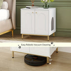 Gabinete para Gatos, Caja de Arena para Gatos, Casa para Gato con Puerta, Mesa Auxiliar de Madera para la Casa del Mascota, 50 X 60 X 61cm, Gabinete Estable para Gatos, Blanco y Dorado