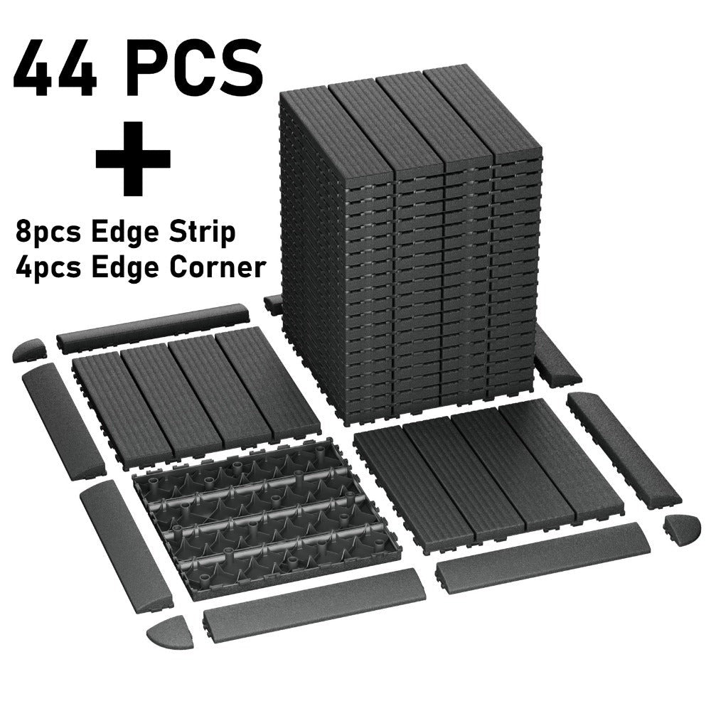 44 piezas de baldosas de composite para terraza exterior de 29.97 X 29.97 cm, pisos entrelazados para terraza, baldosas de piso de terraza rápidas, pisos impermeables para patio, balcón, jardín y exteriores, 44 baldosas por caja de 43.05 pies cuadrados, 1