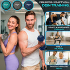 RE:SPORT® Juego de Mancuernas 3 Pares, 1Kg - 5Kg, 12Kg o 18Kg con Soporte y 3 Bandas Elásticas Fitness | Mancuernas Cortas Antideslizantes de Neopreno para Mujeres y Hombres | Juego de Mancuernas