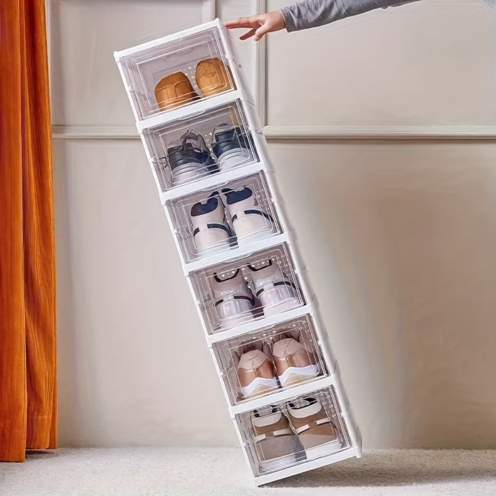 Cajas de Zapatos Apilables, Contenedores de Almacenamiento de Zapatos de Plástico Engrosado de 6 y 9 Niveles – Estante de Zapatos Plegable y Colapsable con Diseño de Tapa Abatible, No Requiere Montaje, Diseño Vertical Ahorrador de Espacio, Adecuado para Z