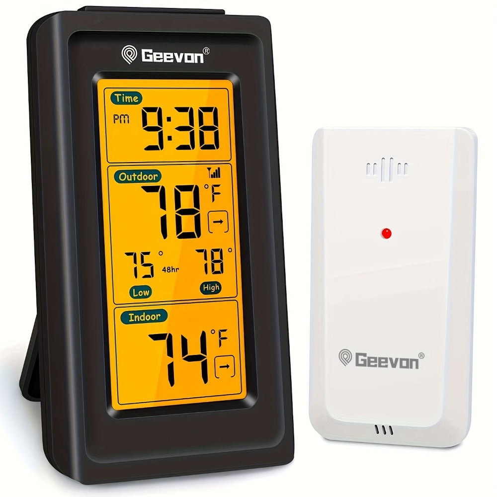 1 pieza GEEVON Medidor de temperatura sin varillas digital para interior y exterior con hora, máxima, mínima, monitor de temperatura con medición de 200 pies/60 m, medidor de temperatura ambiente sin batería, servidor sin función de transmisión