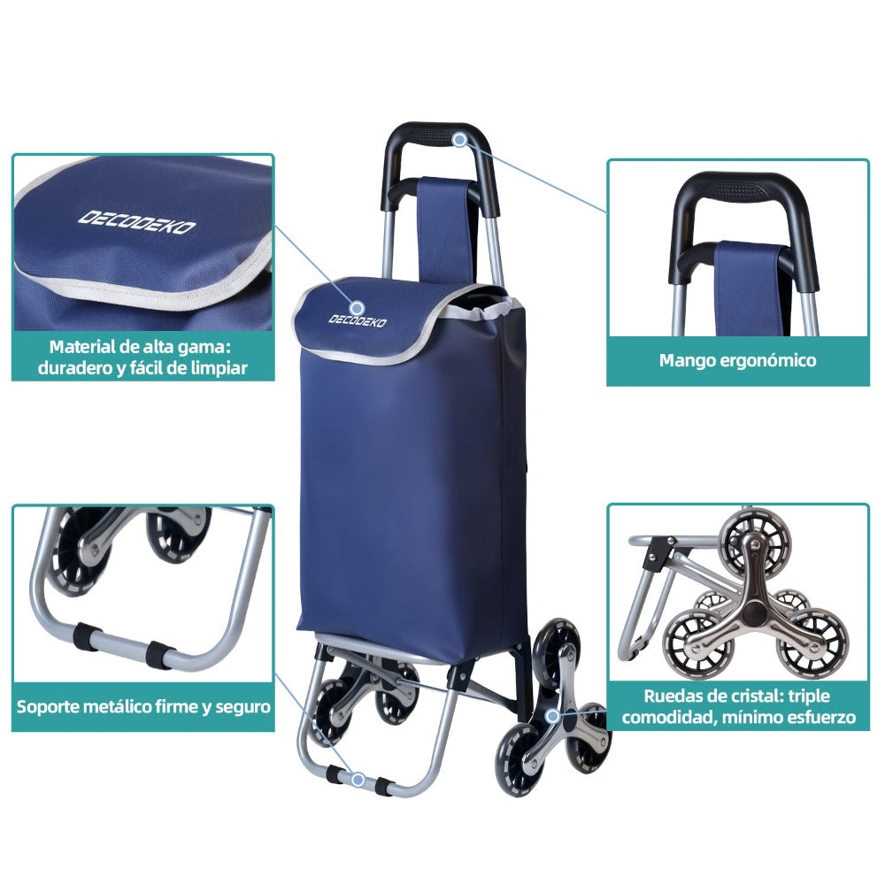 Carrito Compra Plegable de Aluminio, Carro de la compra plegable, tela Oxford bolsa, bolsa de la compra extraíble con ruedas, Carro de la Compra 6 Ruedas con Bolsa Oxford Desmontable, 88 x 33 x 27 cm, 23L.