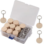 Dofiki 50/100 piezas Kit para hacer llaveros de madera, blanks de colgantes de madera con llaveros, adecuado para hacer llaveros, pintar, decoración del hogar, regalos navideños