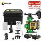 Nivel Láser Verde 4D de 16 líneas con retícula horizontal y vertical de alta precisión, rotación de 360°, nivelación automática y es un nivel láser multifuncional para medición precisa. Equipado con dos baterías de litio de 2400mAh/3600mAh