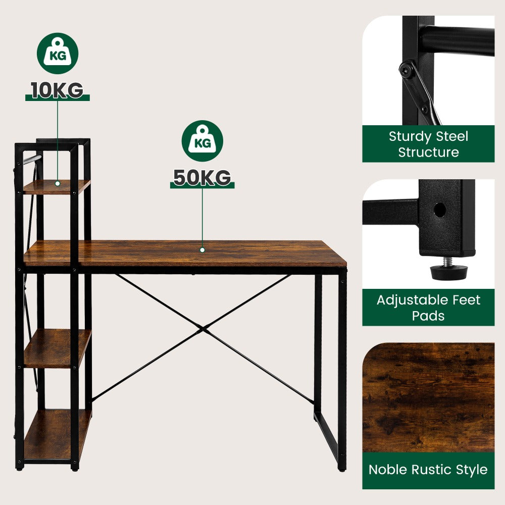 Escritorio - Mesa de Ordenador con Estantes - Escritorio para PC - Oficina en Casa Industrial - 60X120X76/120