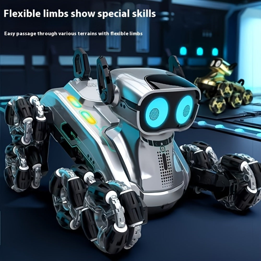 Robot Perro Espacial Mecánico más Nuevo de 2025 con Control Remoto y Tracción en 8 Ruedas, Apto para Fiestas, Espectáculos de Acrobacias - Juguete de Robot de Plástico Duradero, Mascota Electrónica para Juego al Aire Libre, Construcción Robusta, Acrobacia