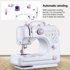Mini Máquina de Coser para Principiantes, 12 Agujas Multifuncional para el Hogar, Portátil, de Doble Hilo, Inversión de Puntos, Dos Velocidades, Alimentada por Batería, (Batería No Incluida en el Paquete)
