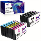Un paquete de 10 cartuchos de tinta compatibles con la impresora Epson 405 XL, aptos para varios modelos Epson Workforce, incluyendo la EC-C 7000 Pro y la serie WF-3800