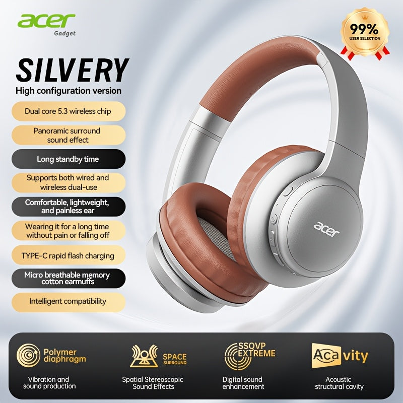 Auriculares Bluetooth | Auriculares inalámbricos supraaurales Acer Ohr559, sonido estéreo de alta fidelidad de baja frecuencia, reducción de