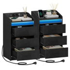 Juego de 2 Cajoneras con 3 Cajones, Mesa Auxiliar con Estación de Carga y LED, 2 Tomas de Corriente y 2 Puertos USB, Almacenamiento para Dormitorio, Libros y Artículos Varios en Sala y Dormitorio, Organización y Almacenamiento, Unidades de Cajones