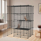 Cerradura Metálica Negra para Exteriores para Conejos, con Puerta y Adecuada para Animales Pequeños como Cobayas y Cachorros, Medidas 146X110X74 Cm (4 Columnas y 3 Capas)