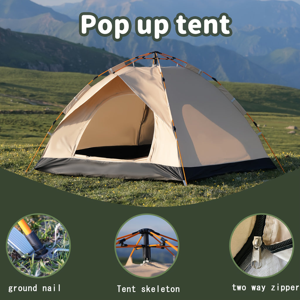 PAKICETUS Carpa de Apertura Rápida para Exteriores - 1-2/3-4 Personas, Carpa para Todas las Estaciones, Doble Puerta con Ventilación Mejorada, Ligera y Resistente al Viento en Gris/Amarillo, Ideal para Camping, Senderismo, Accesorios para Campistas, Carpa