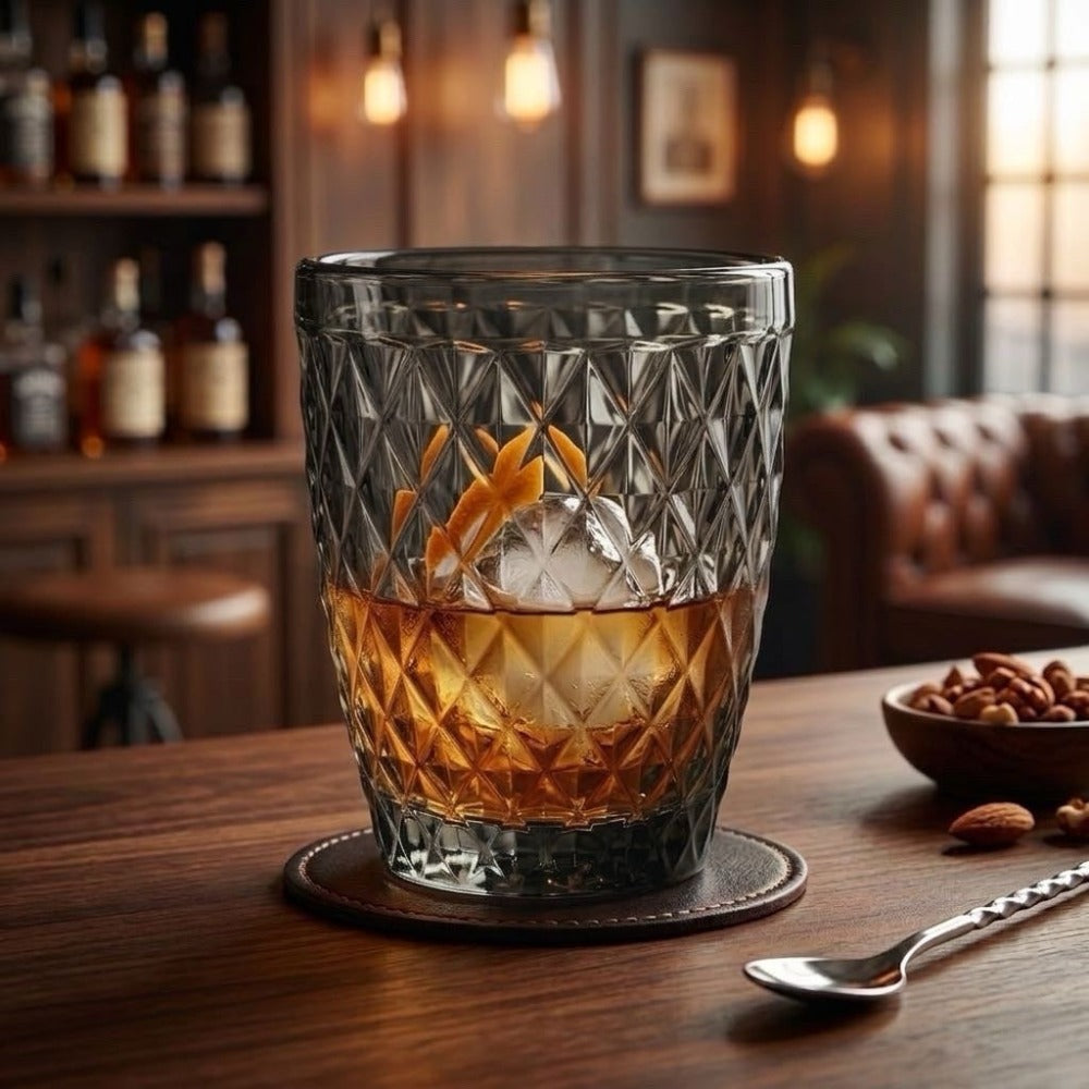 TRESV Set de 6 Vasos de Cristal 250ml | Diseño de Diamante Elegante | Aptos para Lavavajillas | Vidrio Sin Plomo para Agua y Refrescos