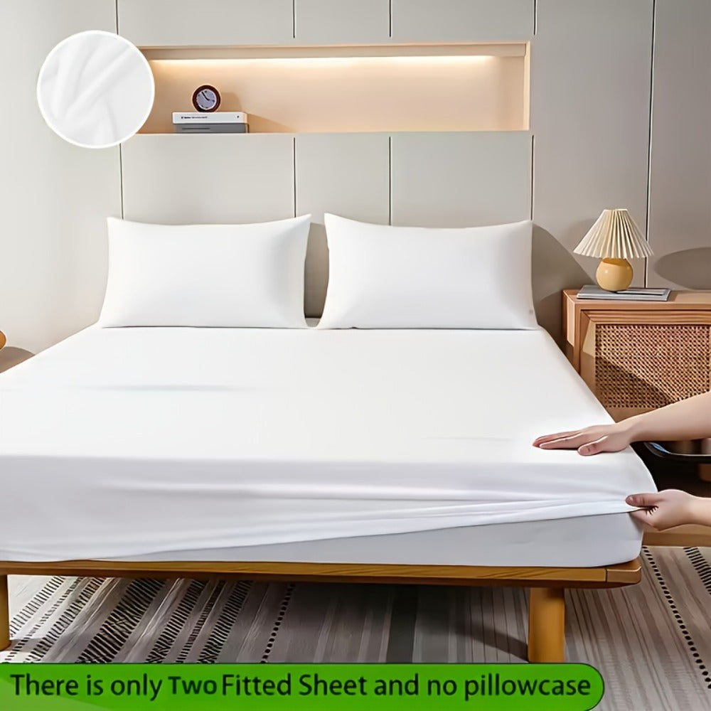 Paquete de 2 Sábanas Ajustables de 100% Poliéster Jersey 130gsm, Color Aleatorio, Sábana de Lino Completo, Falda de 30cm, Hipoalergénica, Sábana Transpirable, Adecuada Para Dormitorio, Residencia Estudiantil Y Habitación De Invitados, Lavable A Máquina, R