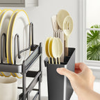 Escurridor de cubiertos de dos niveles con rejilla de drenaje, con salida de agua giratoria de 360°, equipado con una tabla de drenaje y un escurridor de cubiertos, un escurridor de cubiertos para encimera de cocina, un escurridor multifuncional que ahorr