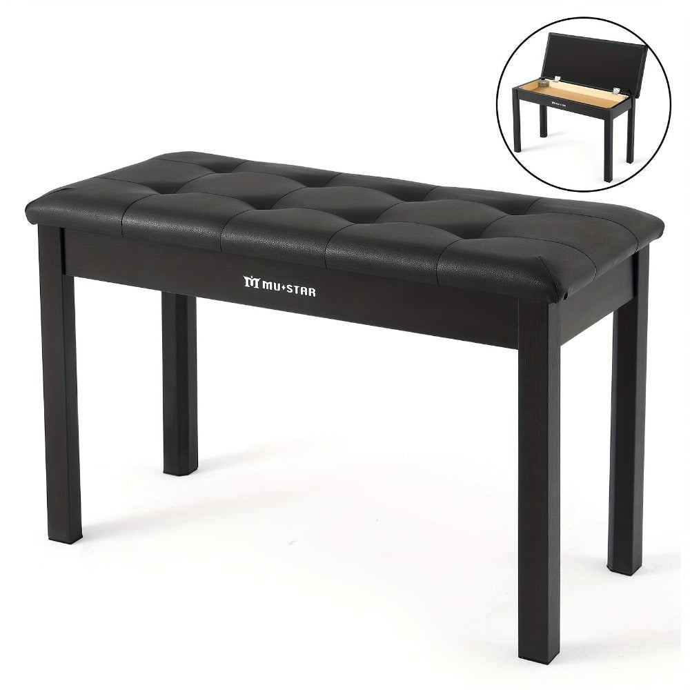 Banqueta para Piano MUSTAR de 74 cm con Almacenamiento - Taburete de Madera Maciza, Tapizado en Piel Sintética Suave y Compartimento Abatible para Teclados Digitales, Decoración del Hogar, Banqueta de Tocador -