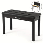 Banqueta para Piano MUSTAR de 74 cm con Almacenamiento - Taburete de Madera Maciza, Tapizado en Piel Sintética Suave y Compartimento Abatible para Teclados Digitales, Decoración del Hogar, Banqueta de Tocador -
