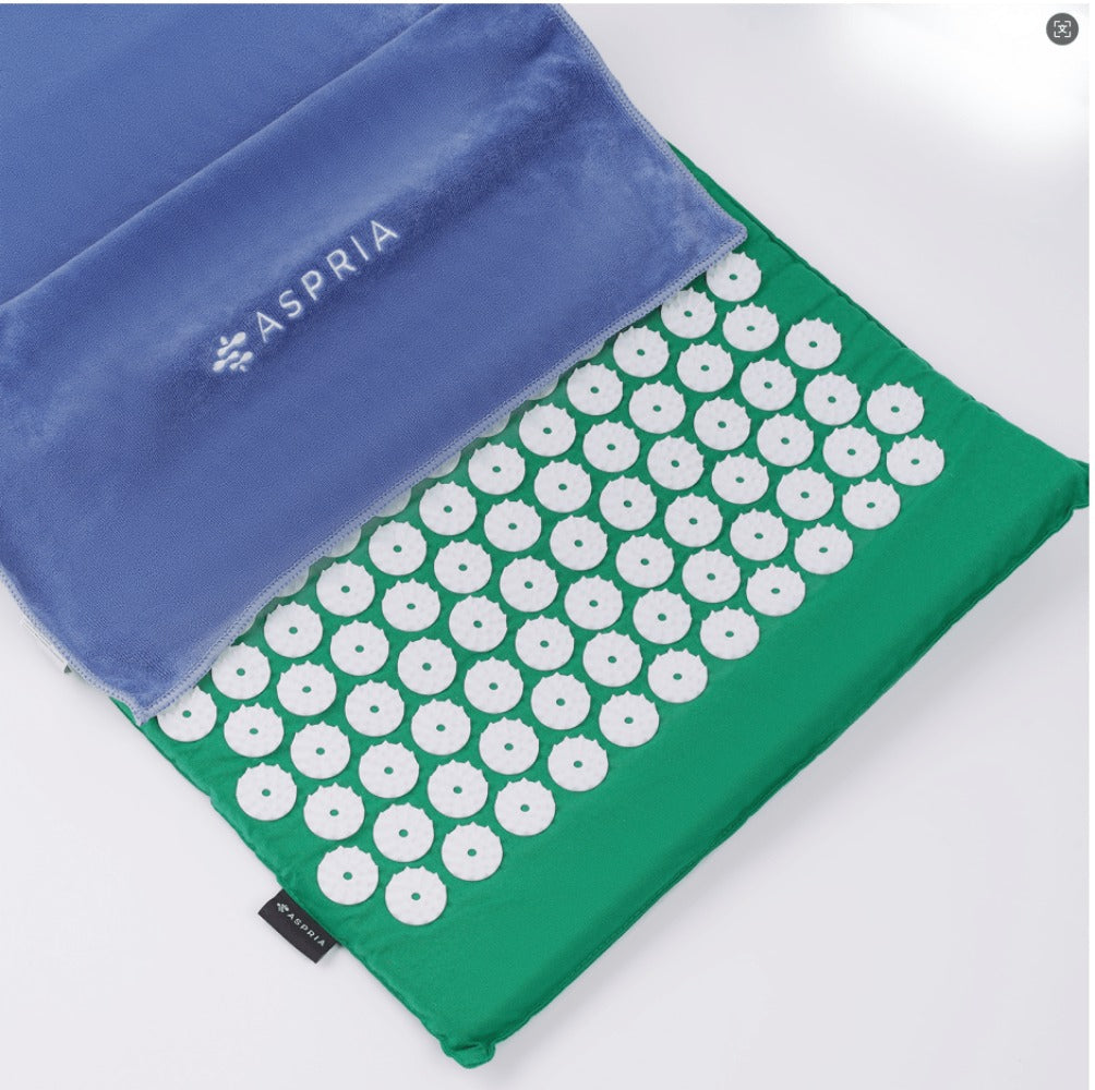 Aspria Set de Acupresión Verde 3/4 Piezas, Colchoneta de Acupresión y Almohada de Acupresión, para que te Relajes Cuerpo y Mente. Colchoneta de Acupresión Verde + Toalla Gruesa + Bolsa de Almacenamiento. MGY-S3-004