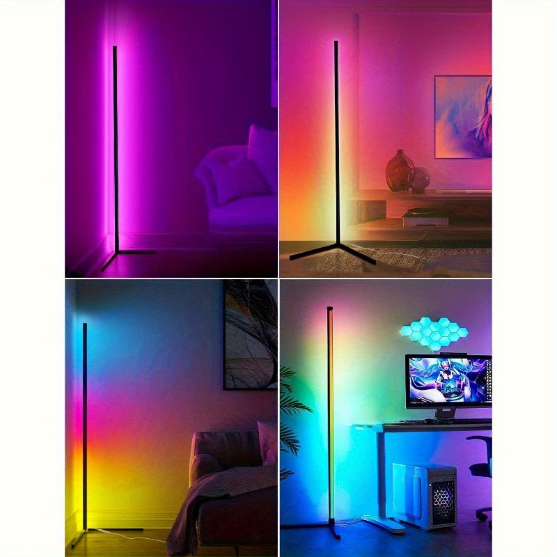 Lámpara de pie de esquina de 1/2 piezas, lámpara de pie LED de cambio de color, ajustable de 56 pulgadas (aprox. 142 cm) con sincronización de música, lámpara de esquina de iluminación ambiental moderna, con control remoto y por APP, modo creativo DIY y t