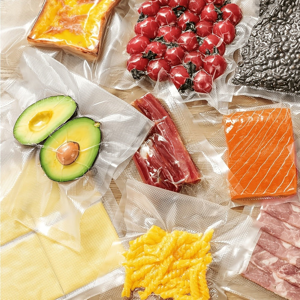 200 Bolsas para Sellador al Vacío | Patrón de Malla, Resistentes a la Humedad y a los Insectos, Mantienen Frutas, Verduras y Bistecs Frescos Más Tiempo, Compatibles con Todos los Selladores al Vacío, Material Plástico, Almacenamiento de Cocina, Navidad, A