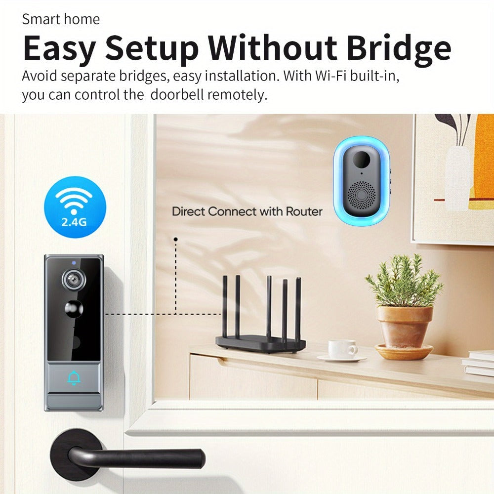 Timbre sin varillas, timbre de video inteligente, cámara de timbre inalámbrica con detección de personas PIR, timbre de seguridad WiFi con cámara, audio bidireccional, cambio de voz, foto y grabación, visión nocturna, timbre de video con 60 tonos, 5 nivel