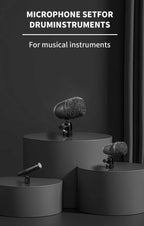 Juego de 7 micrófonos dinámicos de metal para batería - Adecuados para grabación profesional de batería con micrófonos para bombo, tom/snare y platillos, equipados con pinzas para micrófono