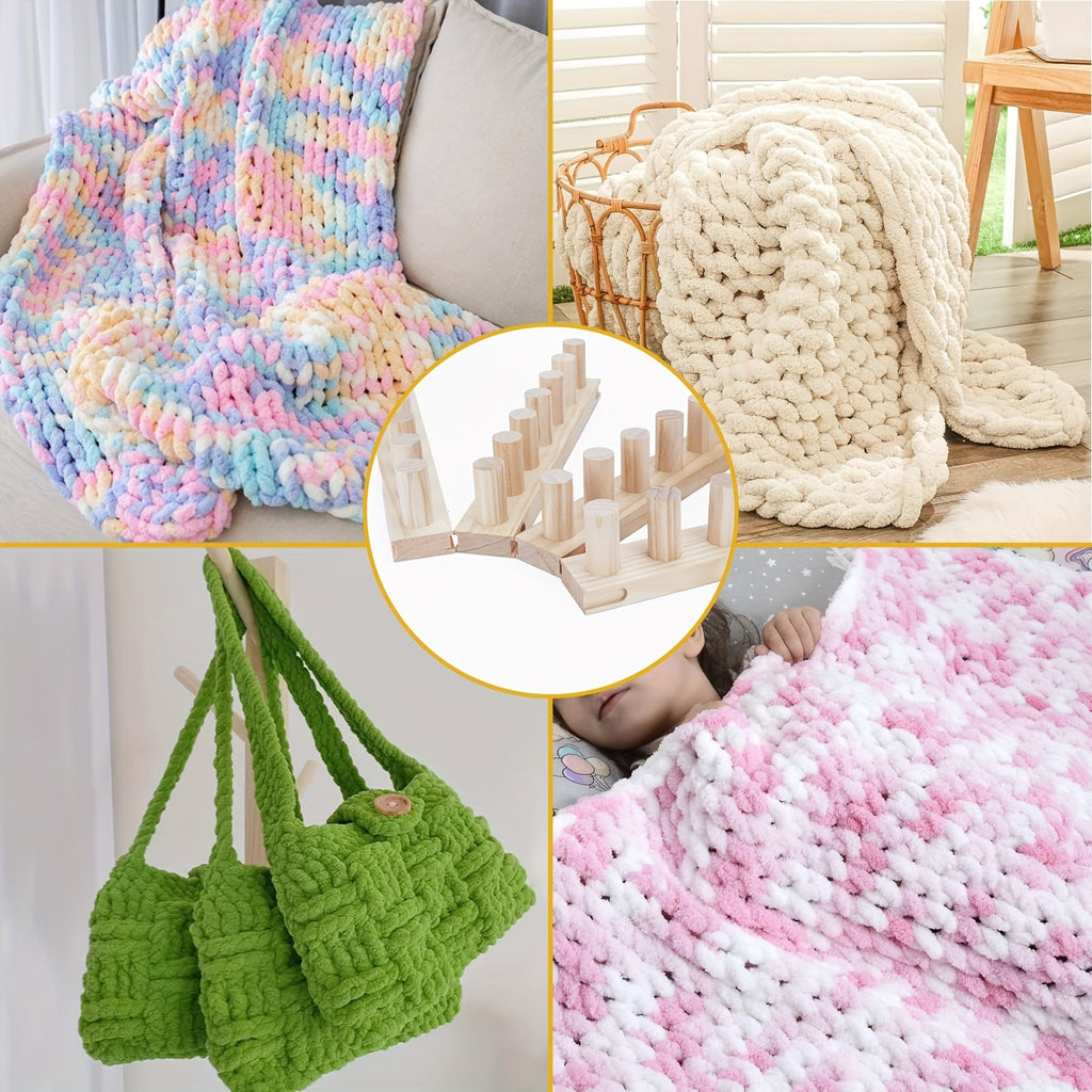 Kit de 4 Piezas para Tejer Mantas con Telar Manual de Madera - Artesanía DIY para Principiantes, Hecho a Mano para Mantas Acogedoras, Colchas y Afganos, Ideal para Artesanos DIY