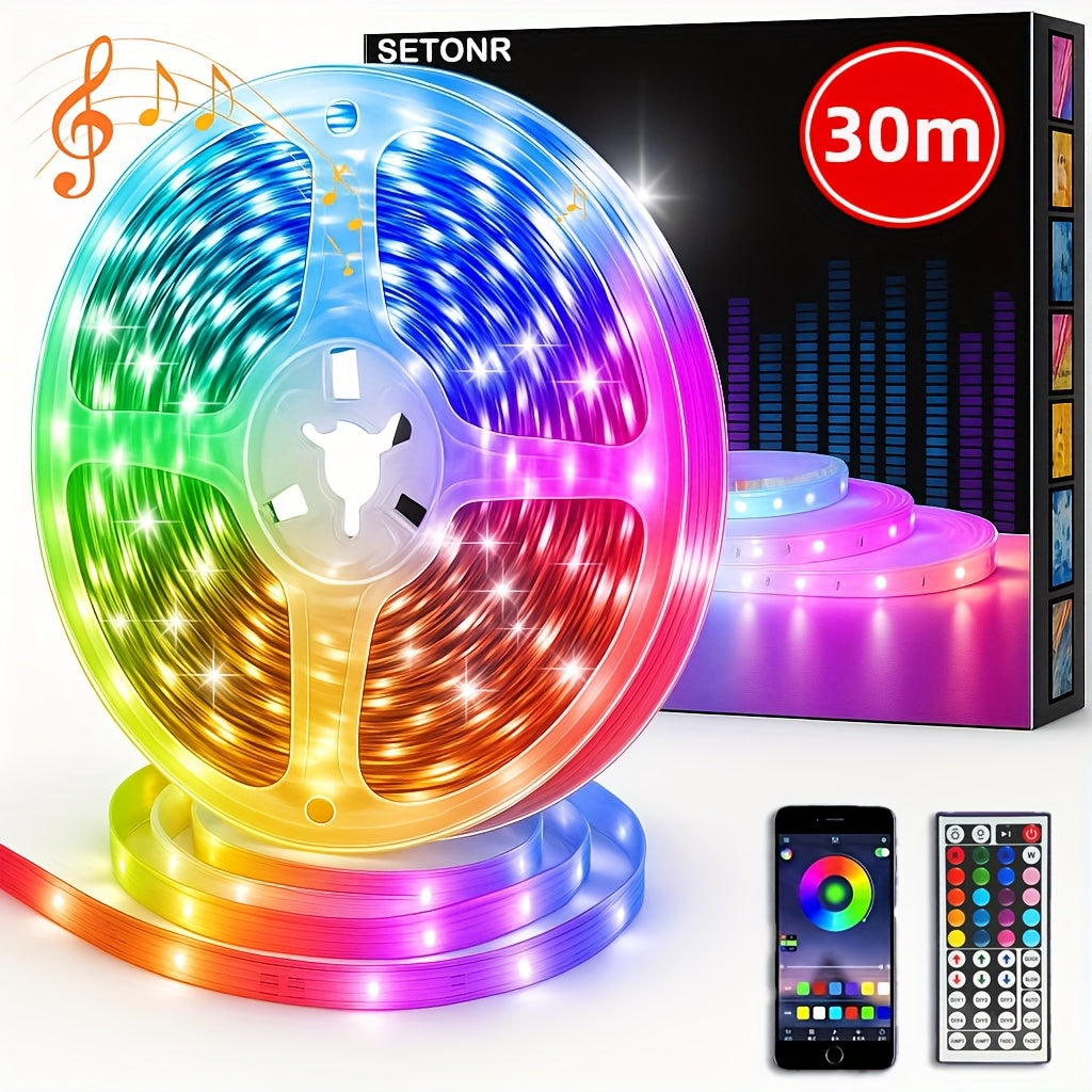 Tiras de luces LED inteligentes para dormitorio, luces LED RGB con control remoto y aplicación, luces decorativas para el hogar que cambian de color para fiestas en la habitación, tira de luces de decoración navideña, regalos de Acción de Gracias, decorac