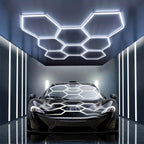 Paquete de 14 luces LED hexagonales con bordes - Luces de garaje, 680W 72420LUMEN luz blanca fría 6500K, iluminación de techo LED hexagonal para garaje, estudio, almacén, taller de detallado de autos