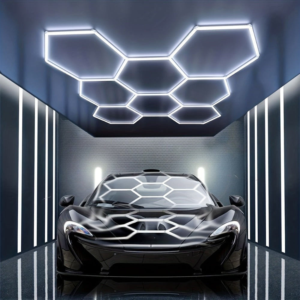 Paquete de 14 luces LED hexagonales con bordes - Luces de garaje, 680W 72420LUMEN luz blanca fría 6500K, iluminación de techo LED hexagonal para garaje, estudio, almacén, taller de detallado de autos