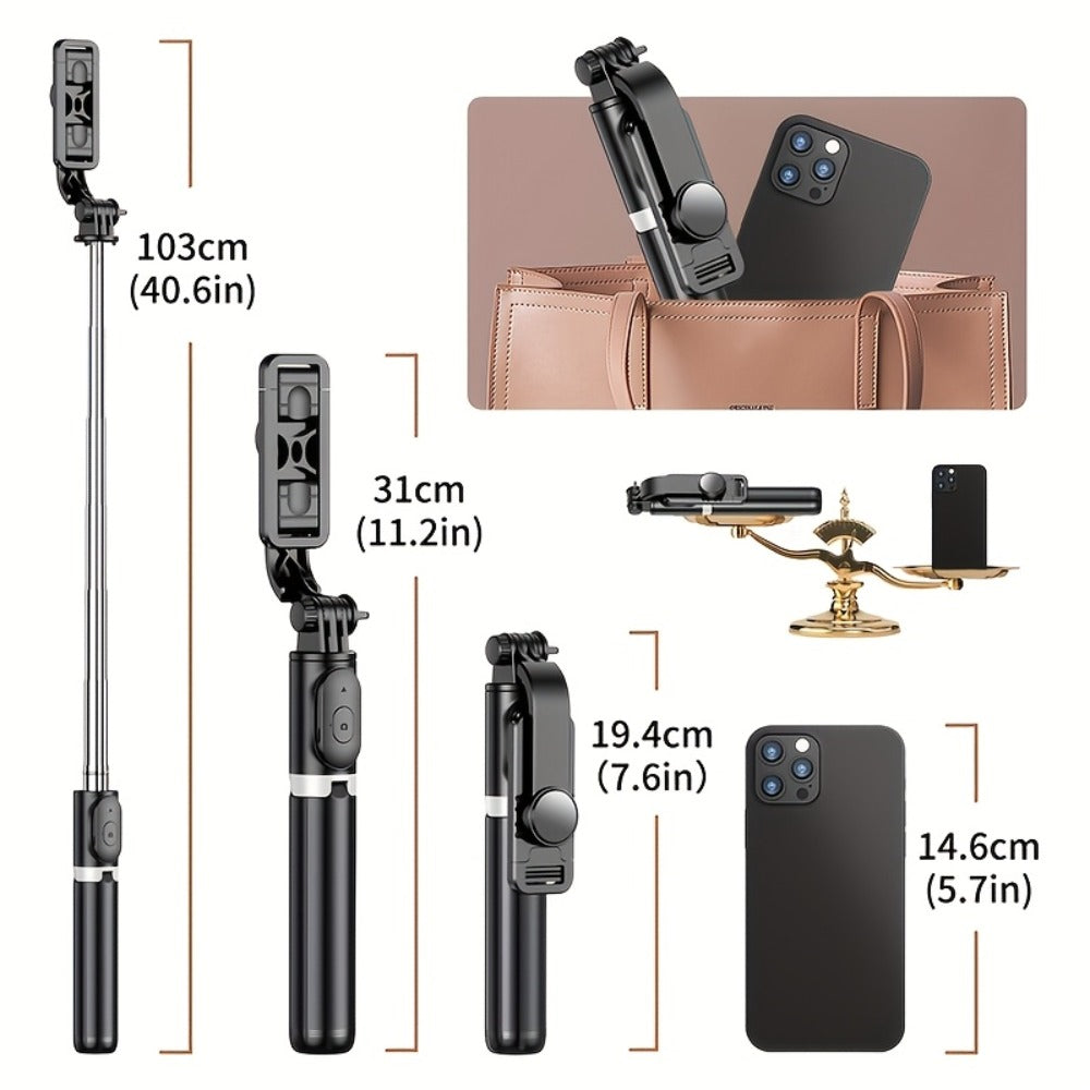 Palo Selfie Retráctil Profesional de 101.6 cm, Trípode de Suelo para Transmisiones en Vivo, con Control Remoto Inalámbrico, Rotación de 360°, Diseño Estable Anti-vibración. Ideal para Vlogs de Viajes y Exteriores para Transmisiones en Vivo. Compatible con