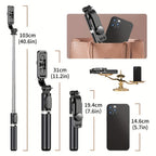 Palo Selfie Retráctil Profesional de 101.6 cm, Trípode de Suelo para Transmisiones en Vivo, con Control Remoto Inalámbrico, Rotación de 360°, Diseño Estable Anti-vibración. Ideal para Vlogs de Viajes y Exteriores para Transmisiones en Vivo. Compatible con