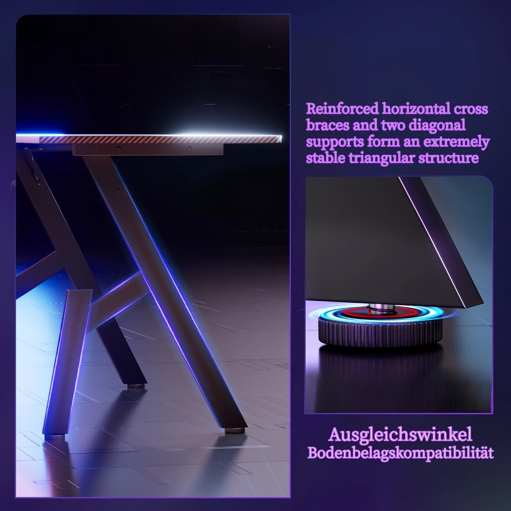 Mesa de trabajo para oficina, estaciones de trabajo para ordenador, escritorio de juego para ordenador en forma de A, estaciones de trabajo para escritorio de oficina con superficie de fibra de carbono, mesa de PC resistente para juegos y oficina, negro,