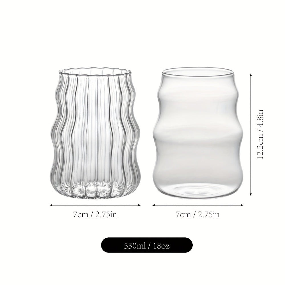 Almacén Local, Juego de 6 Vasos Rayados con Forma de Nube, Incluye 6 Pajitas, 530 ml/18 oz, Adecuado para Bebidas Frías/Calientes, Jugo, Leche, Agua, Helado, Cócteles, Perfecto para Fiestas, Hecho de Vidrio Borosilicato, Apto para Lavavajillas