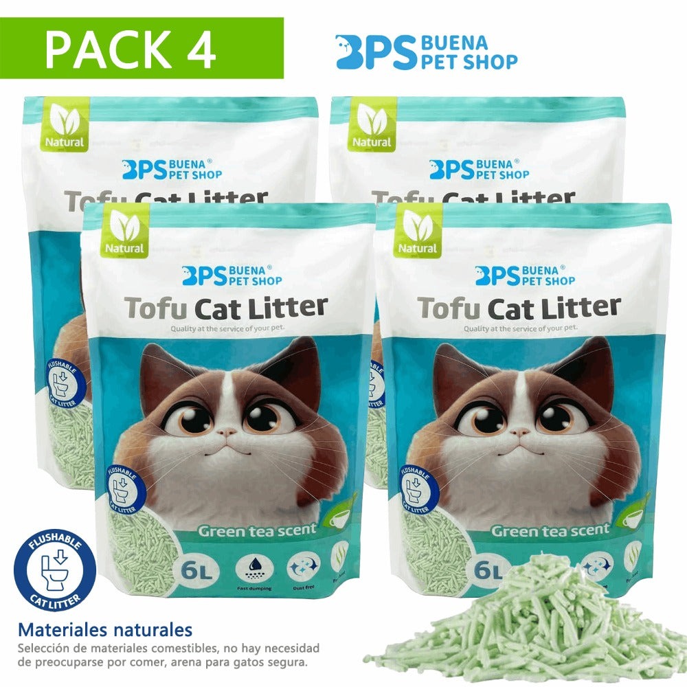 PACK 4 Arena para Gatos AGROMERANTE Arena de Tofu BPS para Gatos sin Polvo Fácil de Aglomerar Controla los Olores se Lanza en el Inodoro 4Pcs aglomera 6L