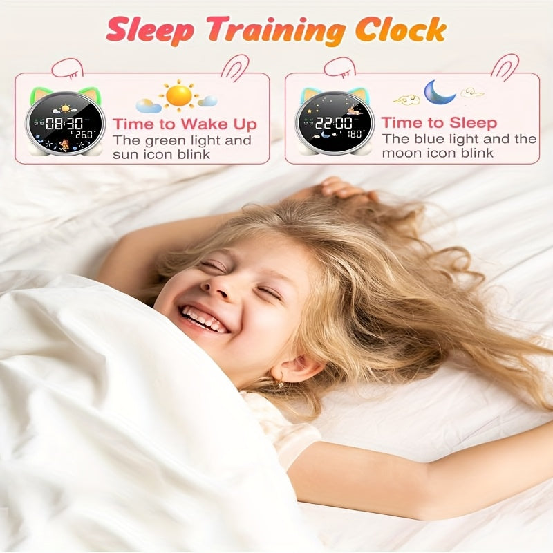 Reloj Despertador Lemnoi para Niños, Entrenador de Sueño para Niños y Niñas, Reloj Despertador Infantil con Pilas, Cuenta Regresiva, Función Snooze, 3 Niveles de Brillo