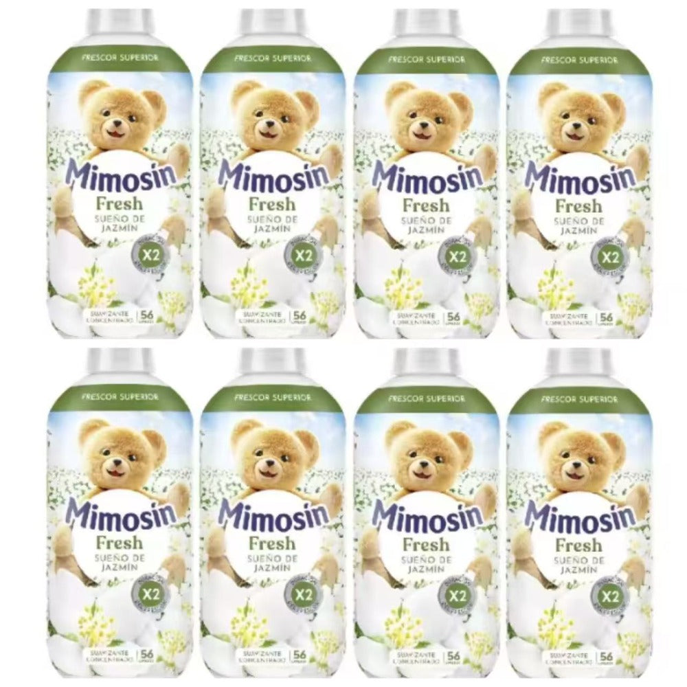 PACK de 8 - Mimosín suavizante concentrado extra fragancia Azul Vital fresh 8 botellas de 56 dosis- Mimosín suavizante concentrado hipoalergénico Suave y Delicado Caricias- Concentrado Sueño de Jazmin