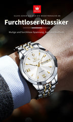 OLEVS Reloj para Hombre Clásico Analógico Cuarzo Cronógrafo Negocios Vestir Relojes de Diamantes de Imitación Elegante Lujo Acero Inoxidable Fase de Luna Calendario Relojes de Hombre Relojes De Hombre Esfera Azul/Negro/Blanco/Gris