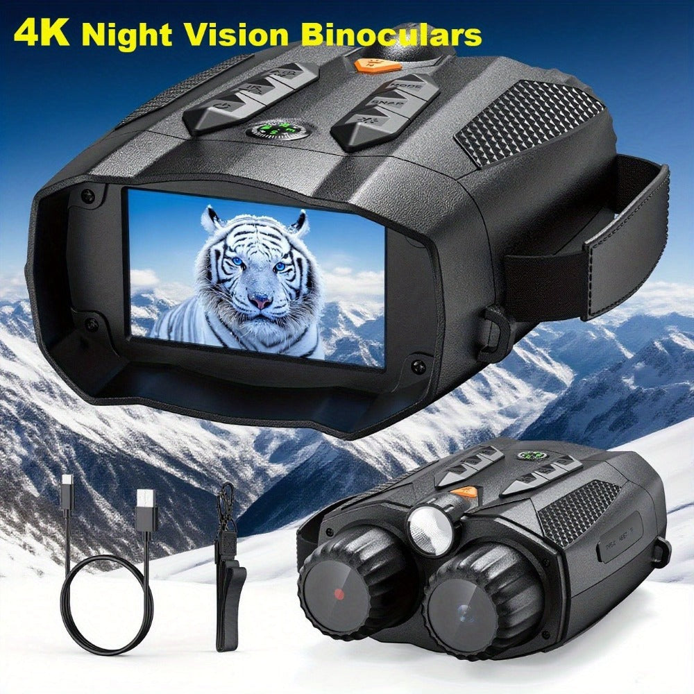 Binoculares de visión nocturna 4K HD, gafas de visión nocturna con pantalla de 3 pulgadas y linterna, adecuadas para la caza al aire libre en la oscuridad, seguridad para acampar, observación de la vida silvestre, zoom digital 10X, batería incorporada de