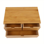 Organizador de escritorio de bambú, caja de organización de almacenamiento de mesa, almacenamiento de escritorio para clasificar y almacenar sellos, notas adhesivas, tijeras, facturas, bolígrafos, lápices, etc. (2 cajones superiores, 1 cajón inferior)