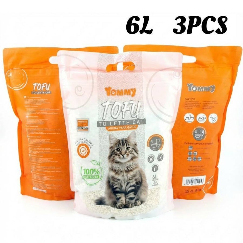 Arena para gatos de tofu, 18 litros (3 bolsas) | Aglomeración rápida, desodorizante eficaz | Ingredientes 100% naturales | Soluble en agua | Neutraliza olores | Sin polvo | Súper absorbente | Ligera | Disponible en aromas Original, Lavanda, Manzana y Limó