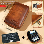 Cartera de Cuero Genuino para Hombre con Juego de Tarjetas de Bendición, Bloqueo RFID, Ultra Delgada, Piel de Vaca de Primera Calidad, Porta Tarjetas de Identificación y Crédito Multifuncional Compacto, Regalo para Navidad, Día de San Valentín y Día del P