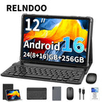 RELNDOO Tablet Android 16 de 12 pulgadas, 24GB (8+16) RAM, 256GB ROM, T615 Octa-Core, 8000Mah, Tablet PC 2-En-1 con Teclado, Ratón Inalámbrico, Funda, Lápiz Óptico (No Electrónico), Ideal para Películas y Lectura, Perfecto para Oficina, Estudio, Regalo de