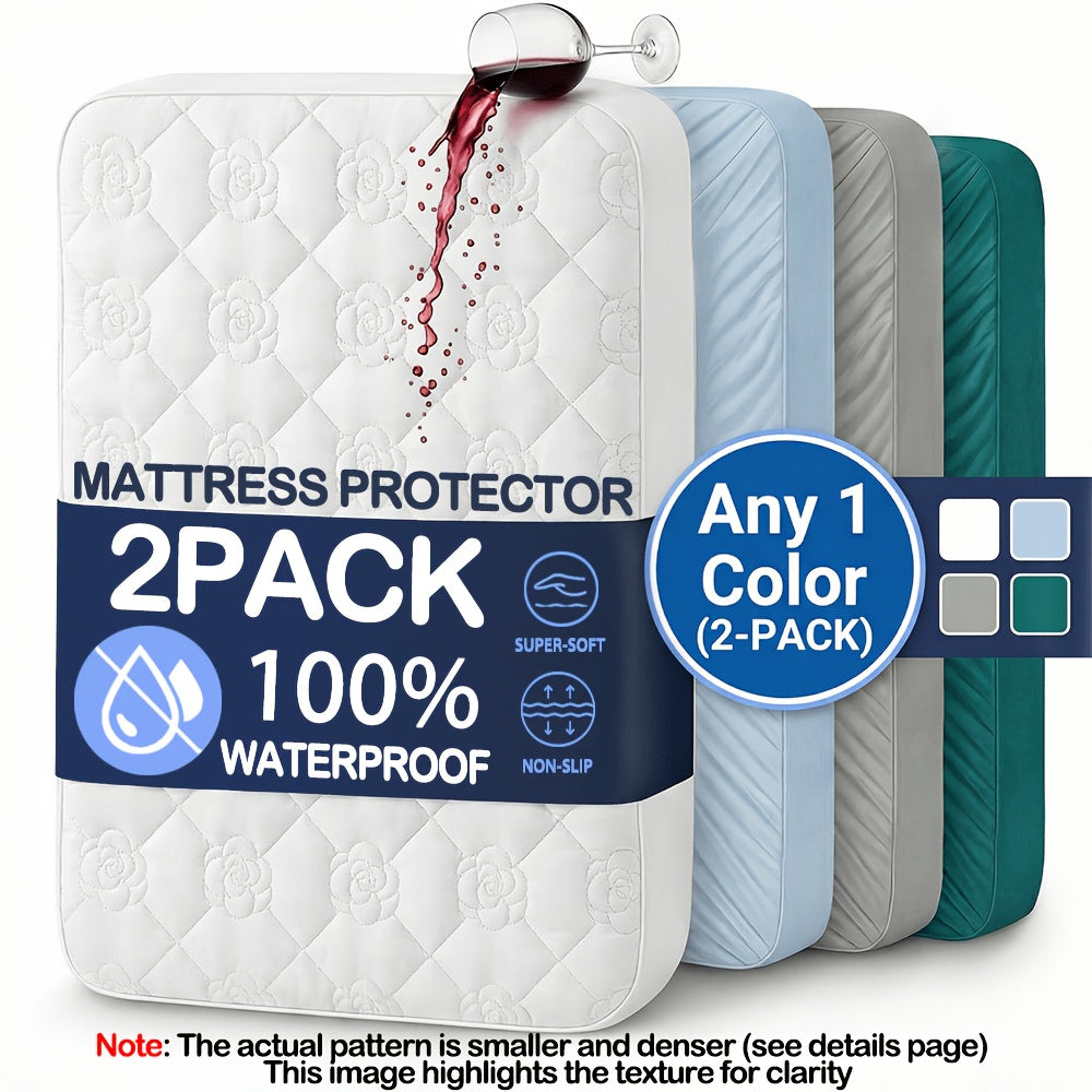 2 protectores de colchón impermeables - Ropa de cama lujosamente cómoda y suave, sábana ajustable transpirable de bolsillo profundo, se adapta a la mayoría de los colchones, silenciosa, resistente al polvo y a las manchas, color aleatorio, paquete múltipl