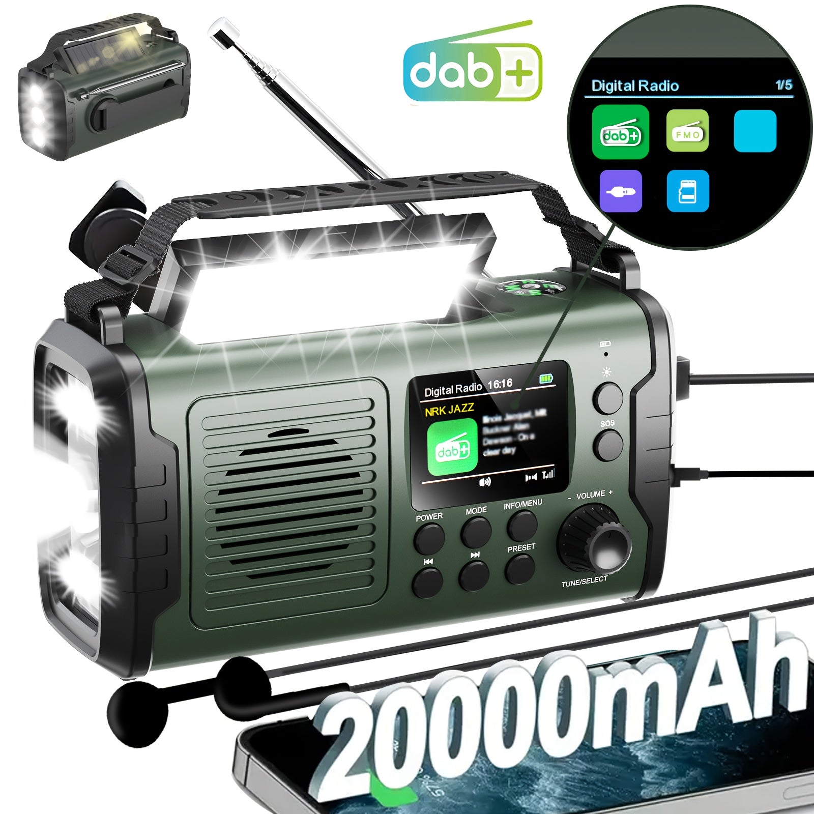 Radio de emergencia portátil | Camping supervivencia y cortes de energía