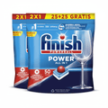 Finish Power All in 1 - Pack de 5 Paquetes De 25+25 (250) Pastillas, o Pack De 2 Paquetes De 25+25 (100) Pastillas para lavavajillas sin fosfatos, con potente Powerball para eliminar las manchas de grasa más difíciles.