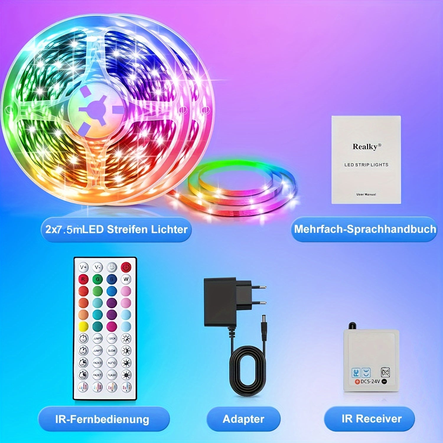 Tiras de luces LED de 10m-30m para dormitorio, luces inteligentes RGB que cambian de color con control remoto, color y brillo ajustables, modo parpadeante, perfectas para sala de juegos, fiestas, camping, decoraciones de árbol de Navidad en habitación