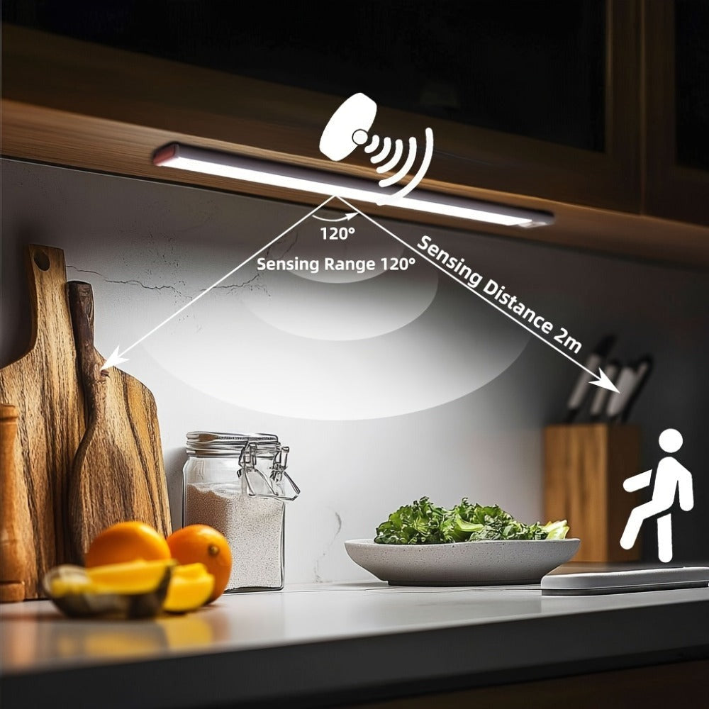 Luces LED para bajo mueble Setonr con carcasa de aleación de aluminio, luz con sensor de movimiento a pilas recargables para uso en interiores, luces magnéticas regulables para armario, iluminación inalámbrica para bajo mostrador para cocina, escaleras, d